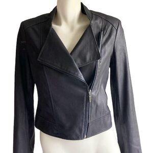 New Vakko New York Black Genuine Leather Stanting  Collar Jacket size S